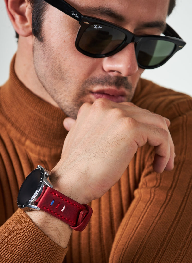 Garmin Watch Three Ropes Leather Strap - Red