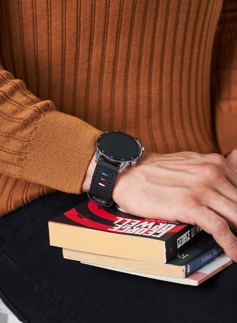 Classic Watch Three Ropes Leather Strap - Black