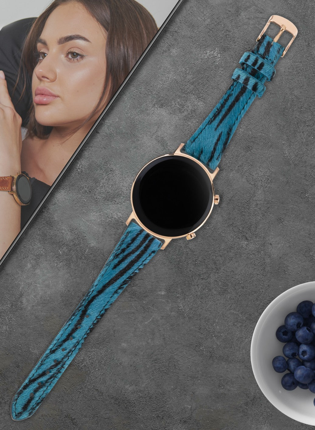 Classic Watch Vadiva Women Leather Strap - Blue Zebra