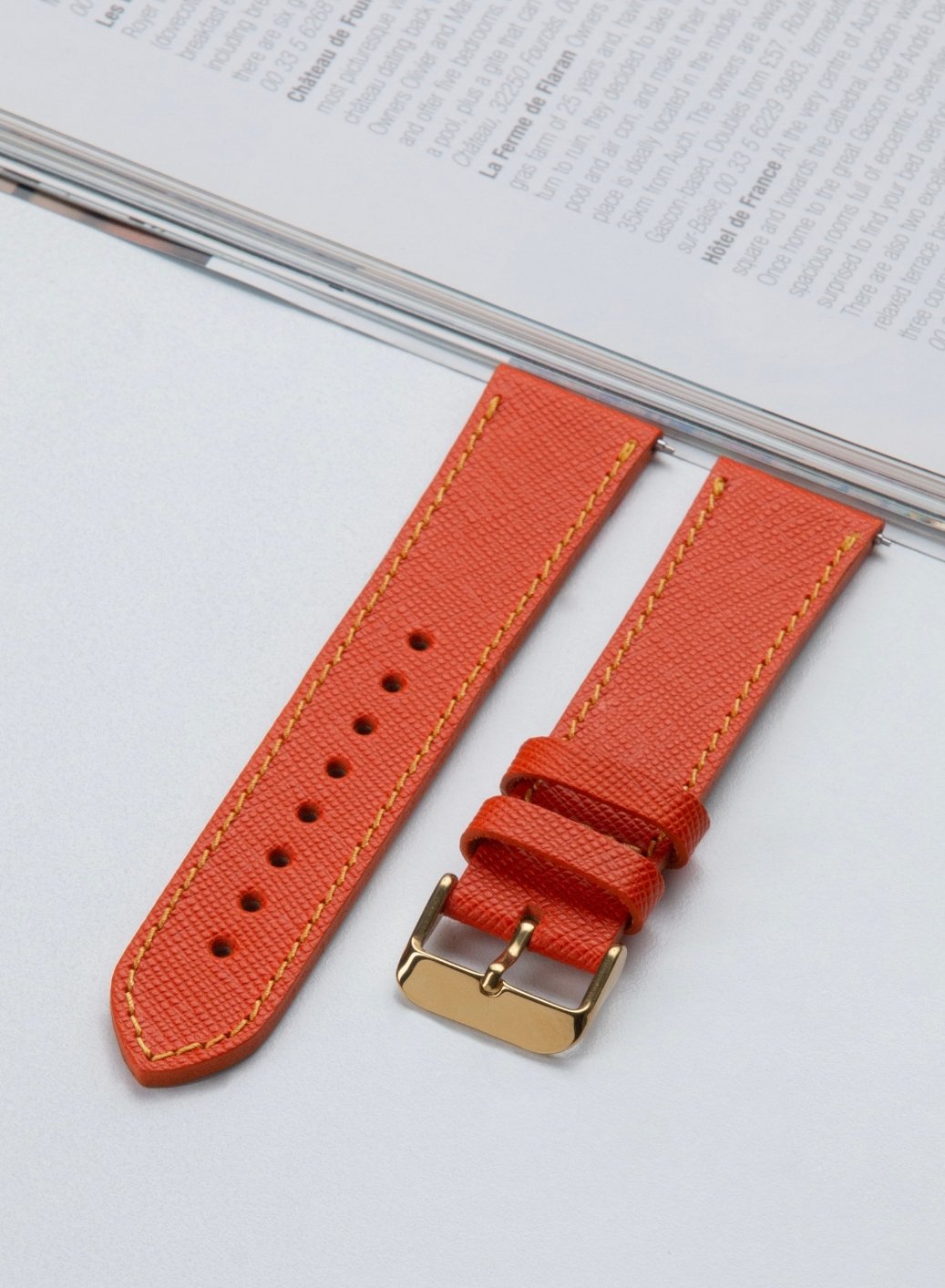 Classic Watch Saffiano Leather Strap - Orange