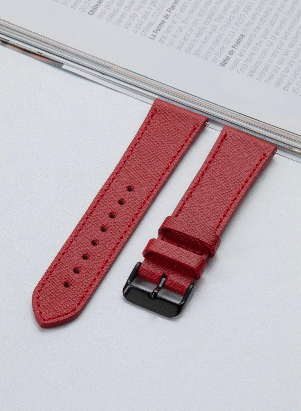 Garmin Watch Saffiano Leather Strap - Red