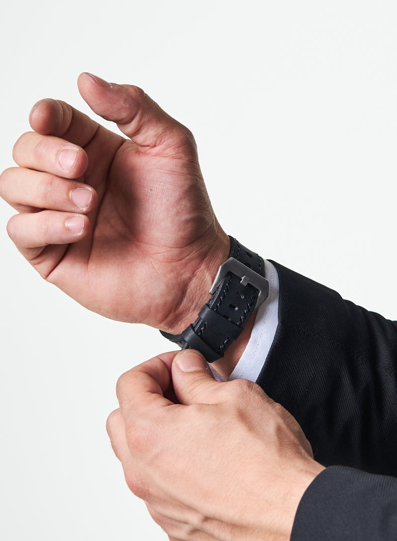 Classic Watch Three Ropes Leather Strap - Black