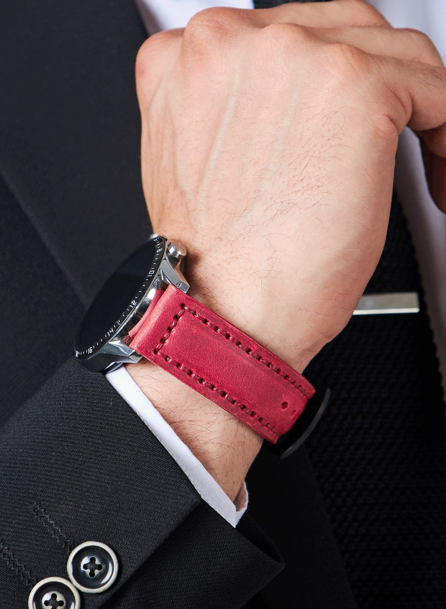 Garmin Watch Samcrazy Leather Strap - Red