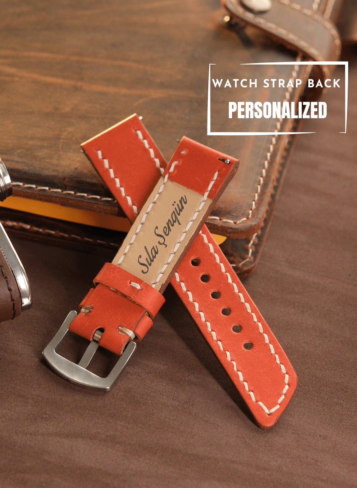 Garmin Watch Leather Strap Orange - Pueblo