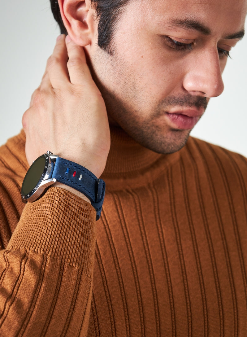 Classic Watch Three Ropes Leather Strap -Blue