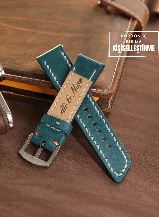 18 20 22 24 mm Deri Kordon Saat Kayışı Mavi - Pueblo - vagave