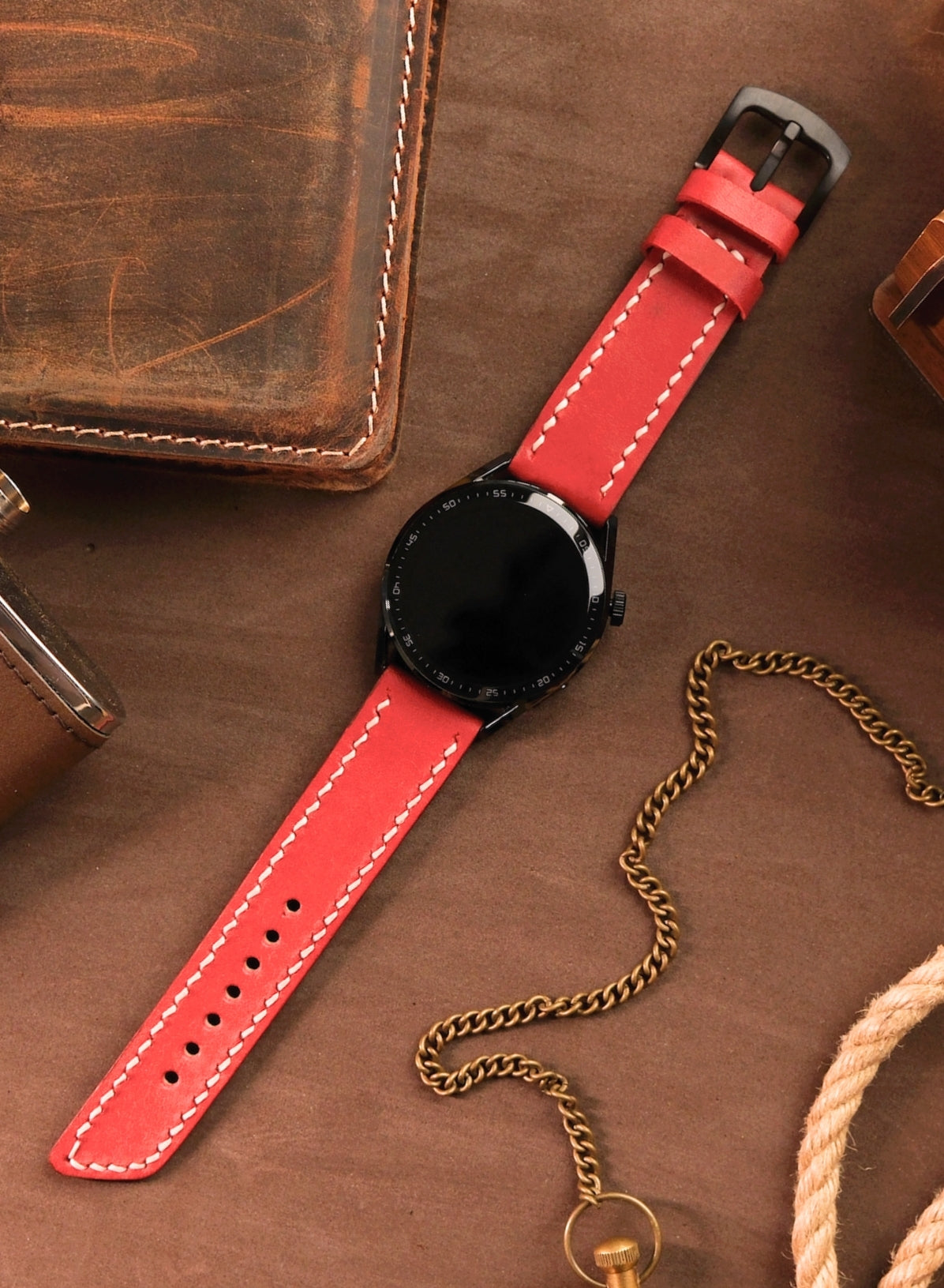 Garmin Watch Leather Strap Red - Pueblo