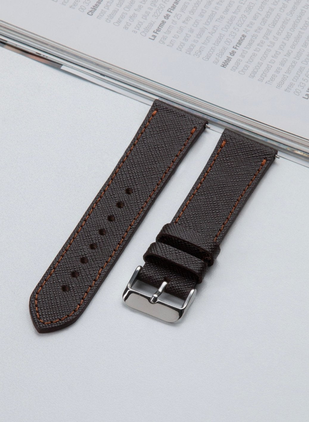 Classic Watch Saffiano Leather Strap - Brown