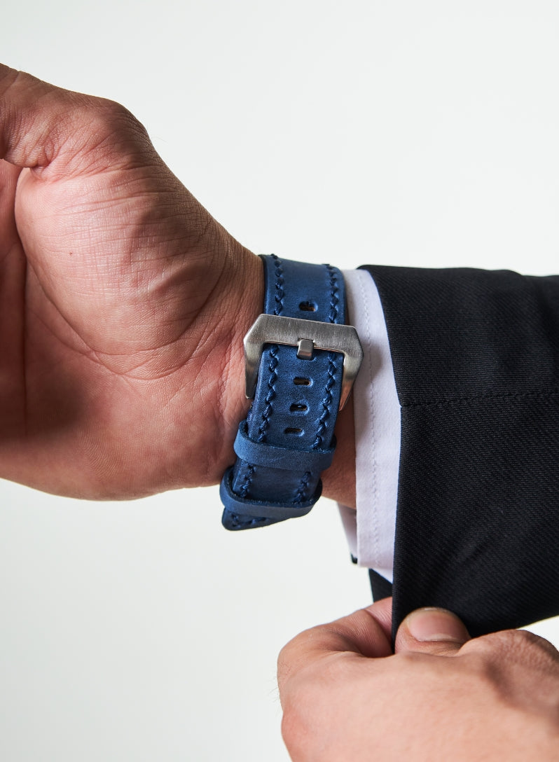 Classic Watch Three Ropes Leather Strap -Blue