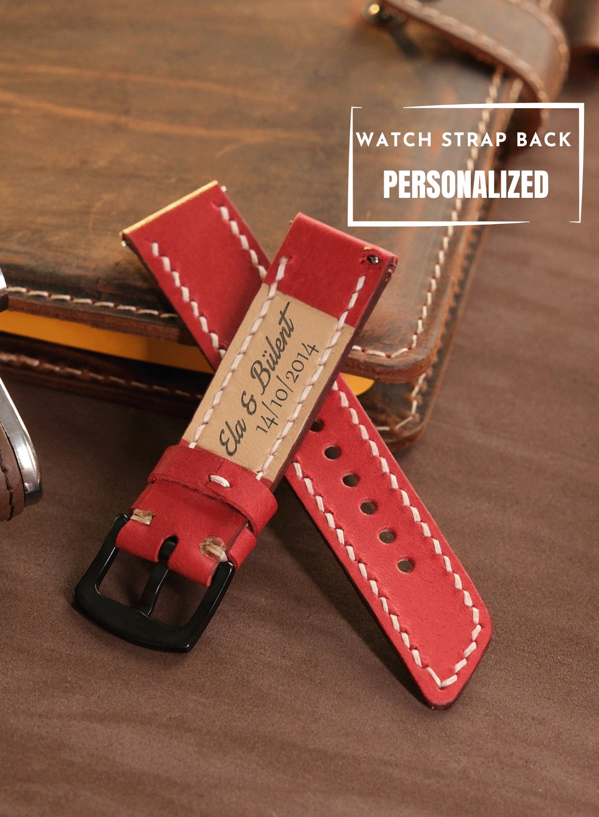 Garmin Watch Leather Strap Red - Pueblo