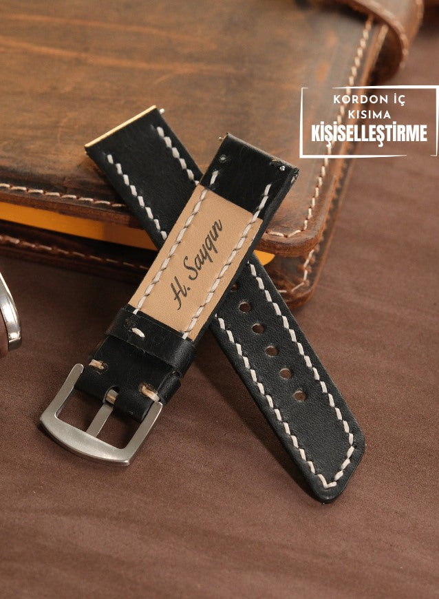 18 20 22 24 mm Deri Kordon Saat Kayışı Siyah - Pueblo - vagave