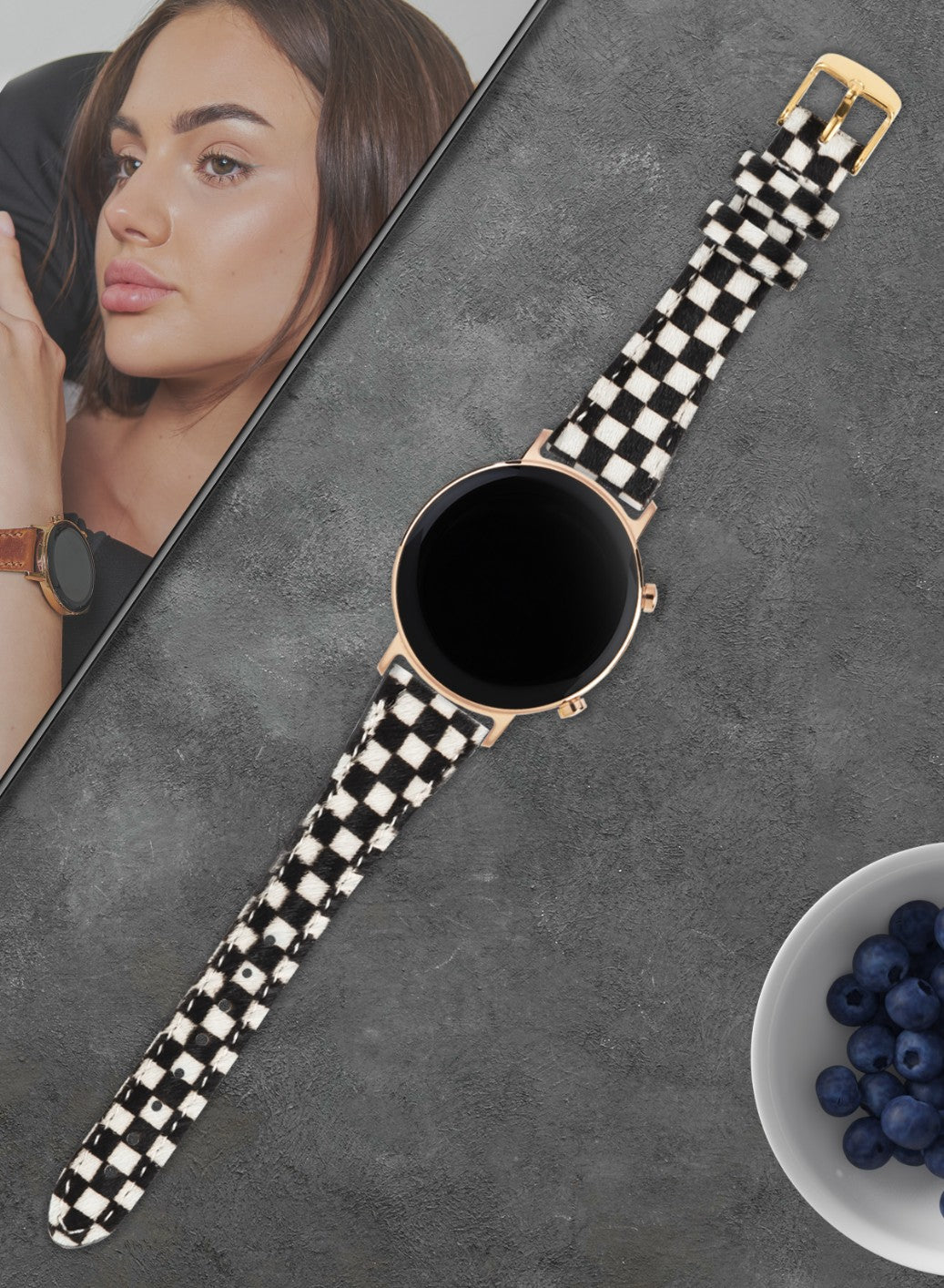 Classic Watch Vadiva Women Leather Strap - White Checkers