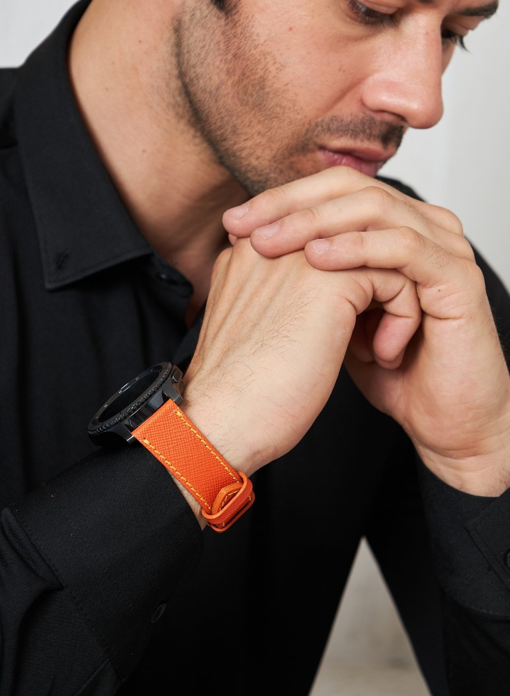 Classic Watch Saffiano Leather Strap - Orange