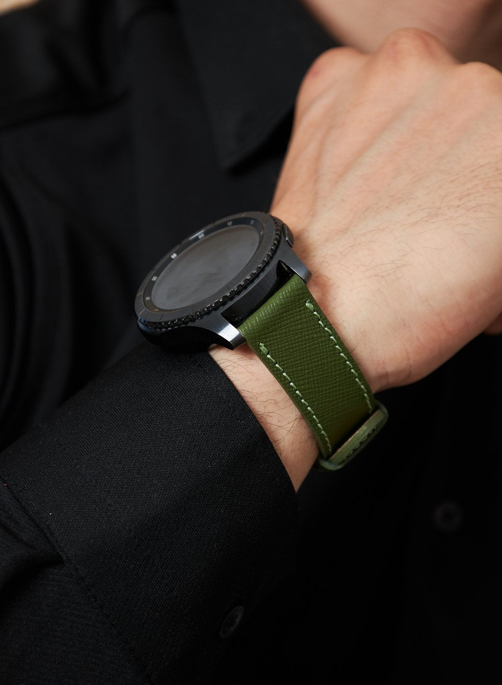 Garmin Watch Saffiano Leather Strap - Green