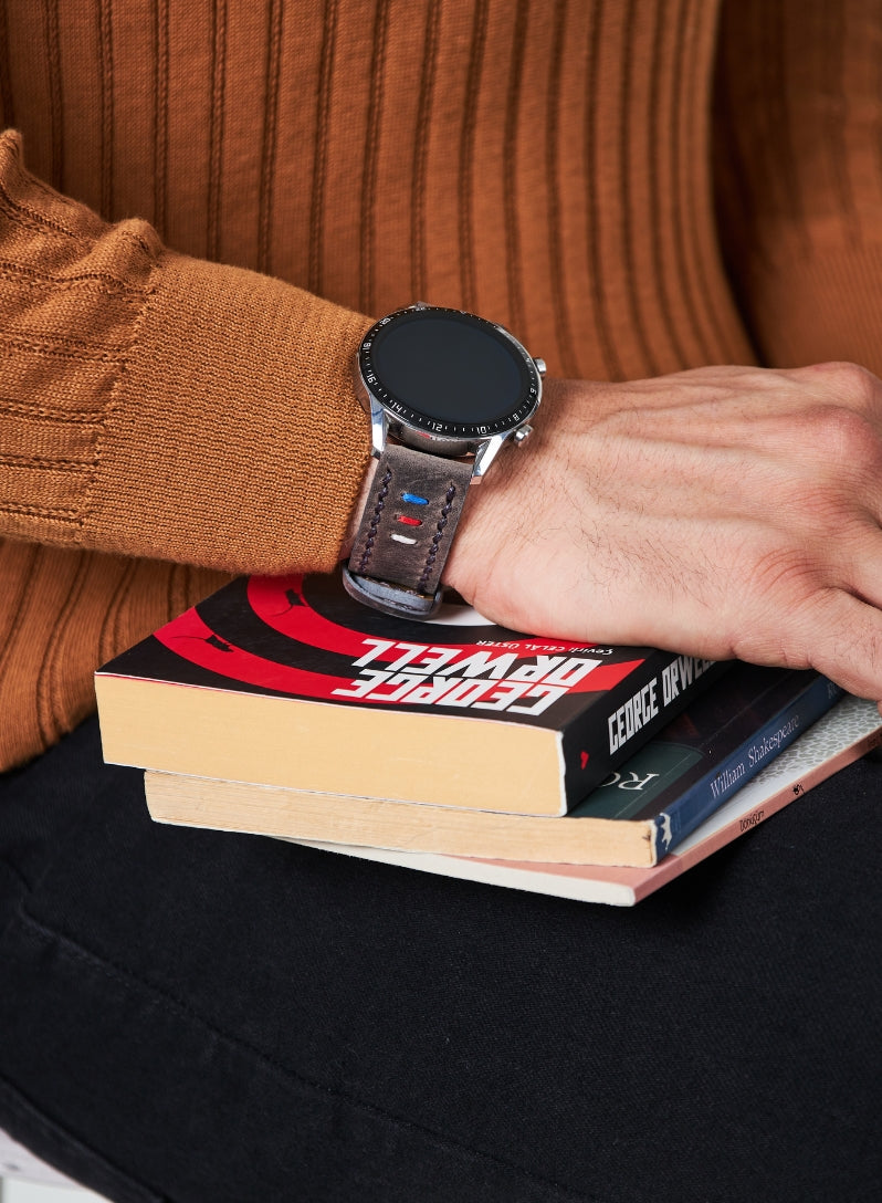 Garmin Watch Three Ropes Leather Strap - Gray