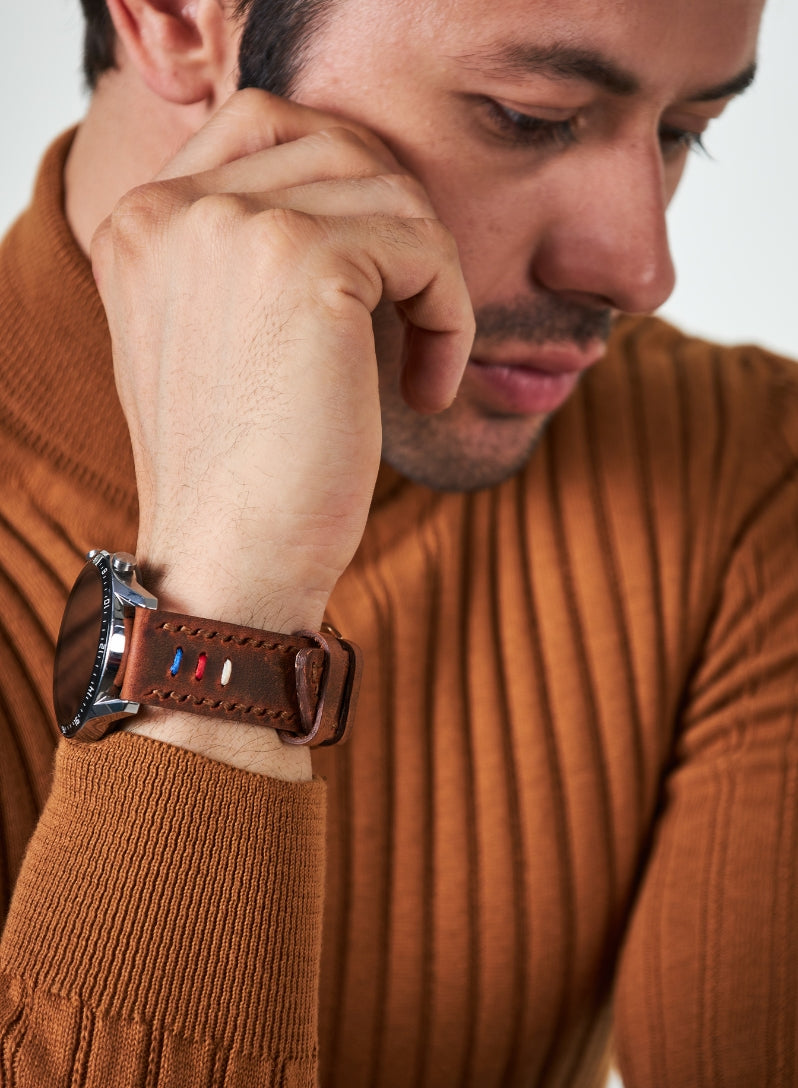 Classic Watch Three Ropes Leather Strap - Tan