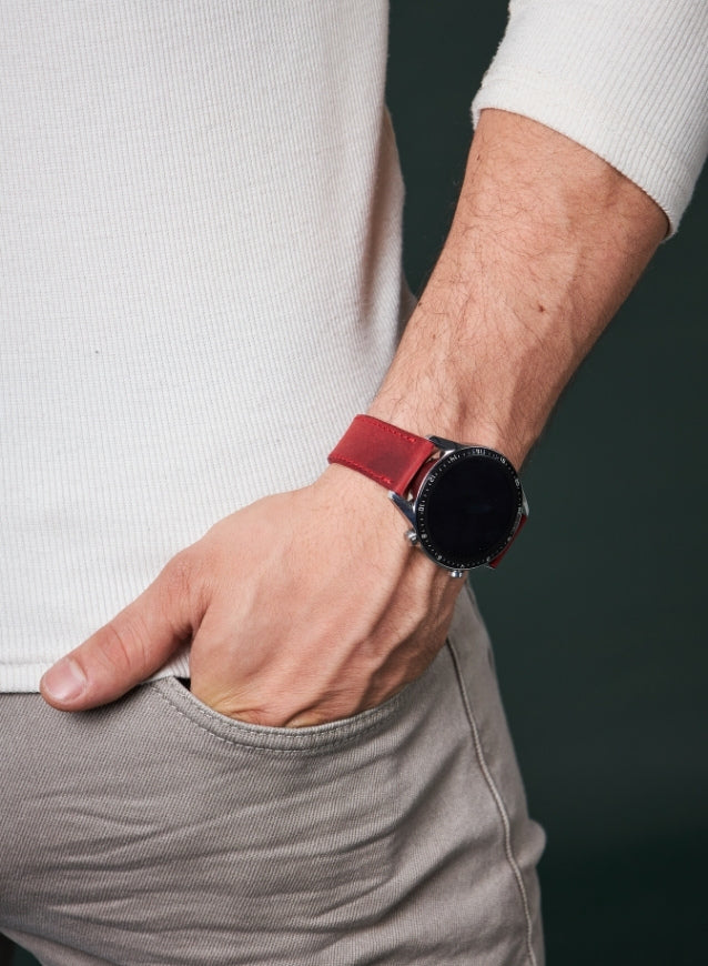 Classic Watch Crazy Leather Strap - Red