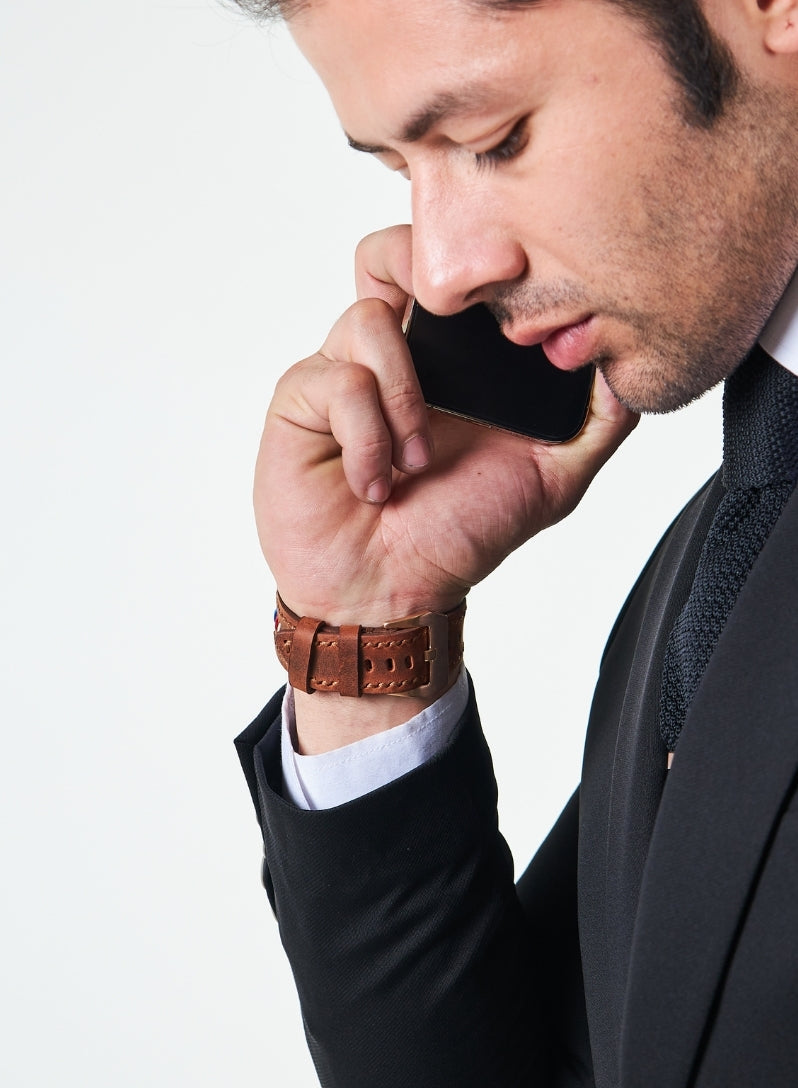 Classic Watch Three Ropes Leather Strap - Tan