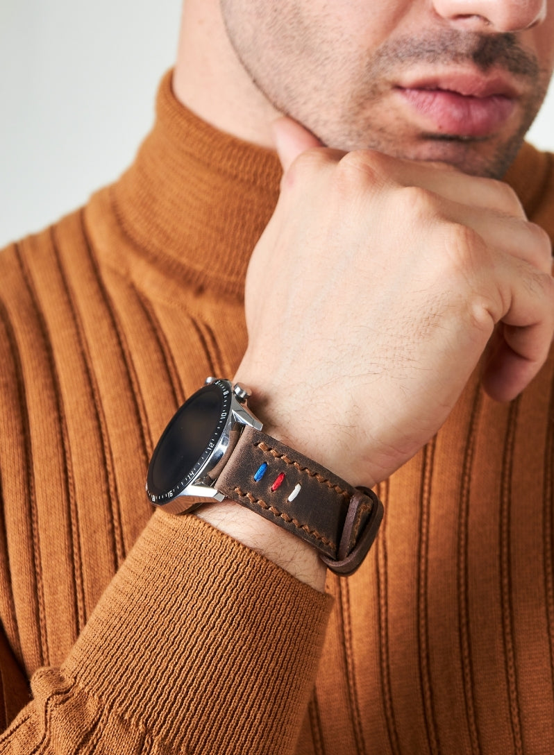 Classic Watch Three Ropes Leather Strap - Brown