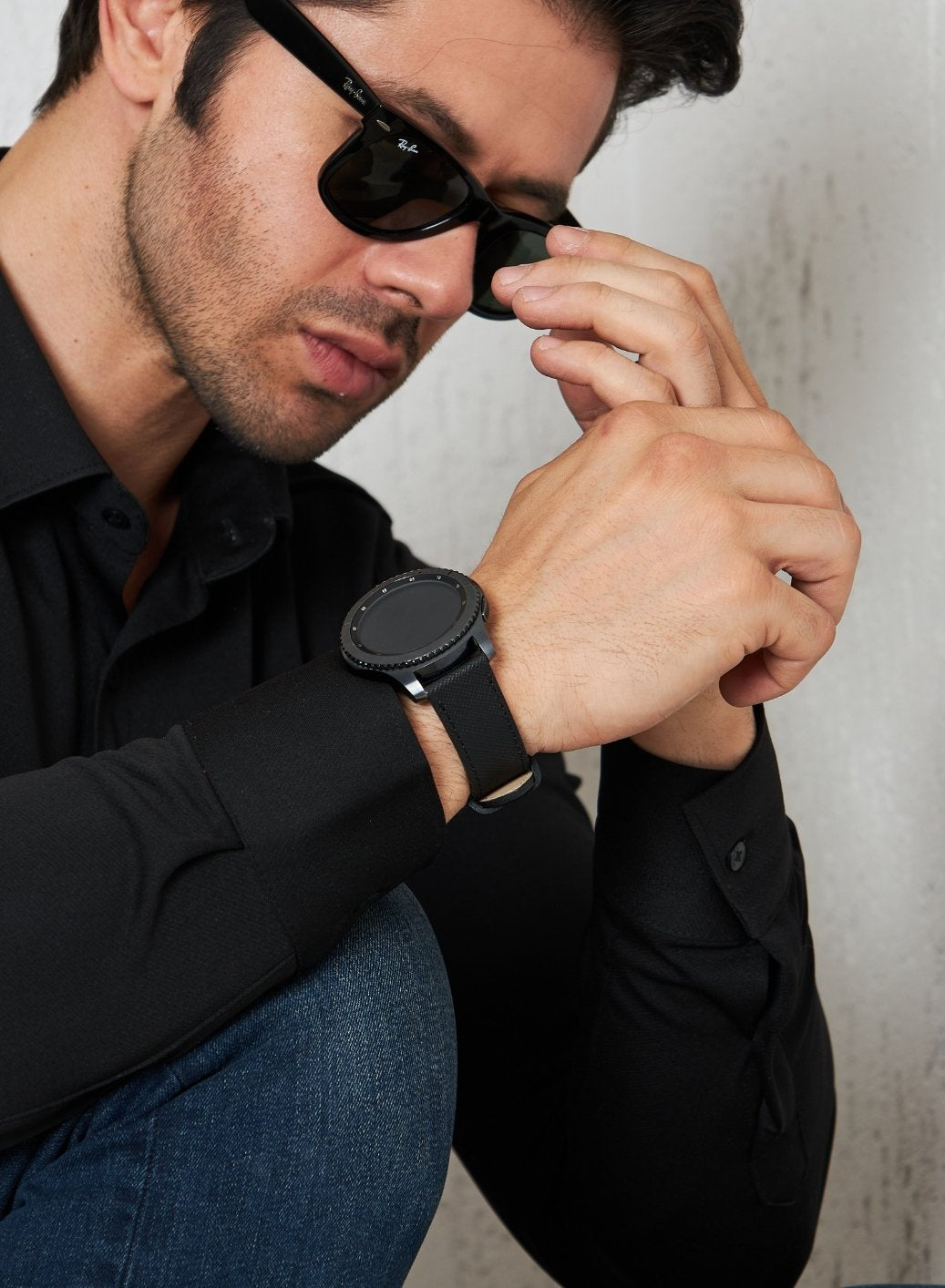 Samsung Watch Saffiano Leather Strap - Black