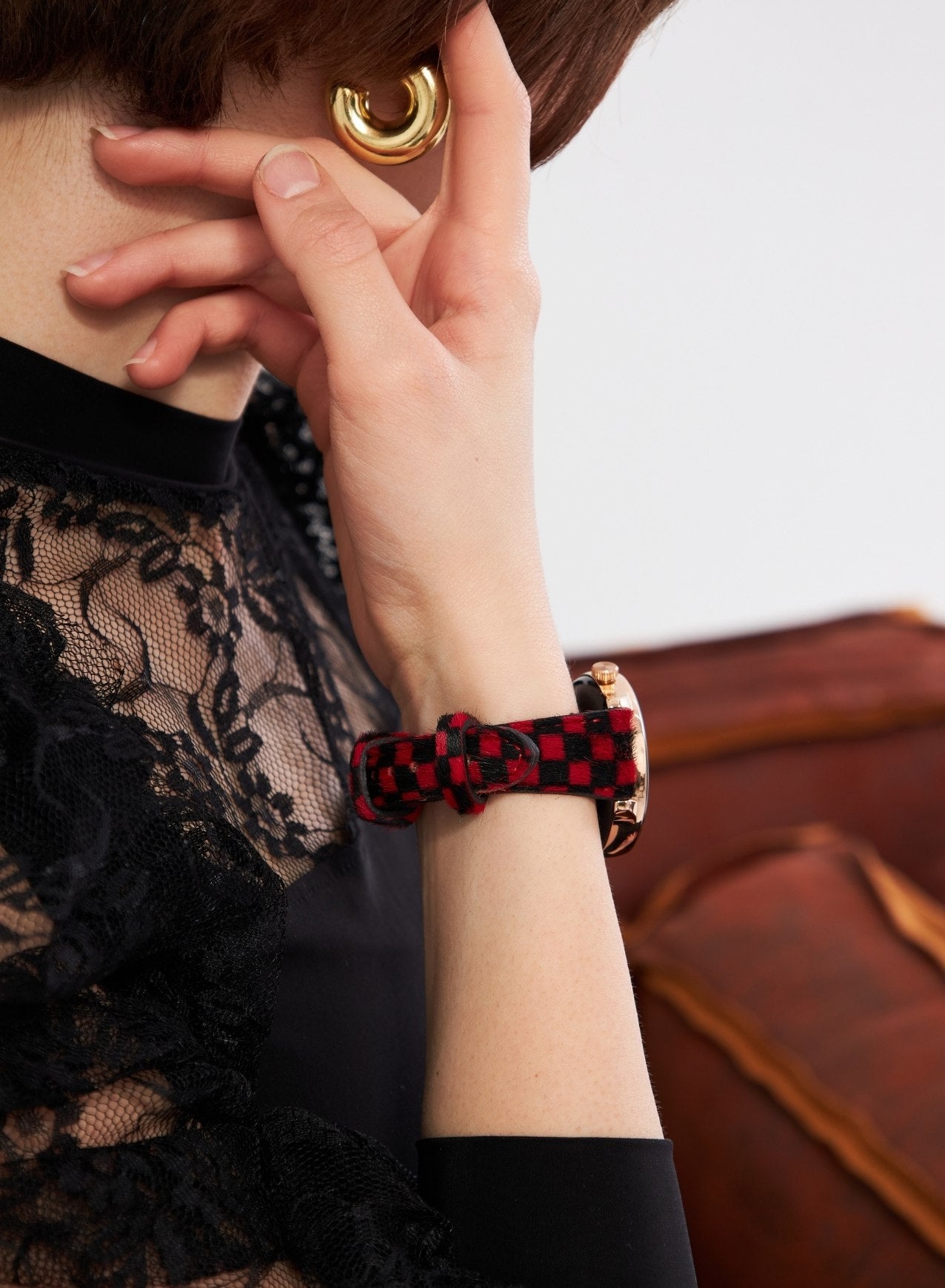 Apple Watch Vadiva Leather Women Strap - Red Checkers
