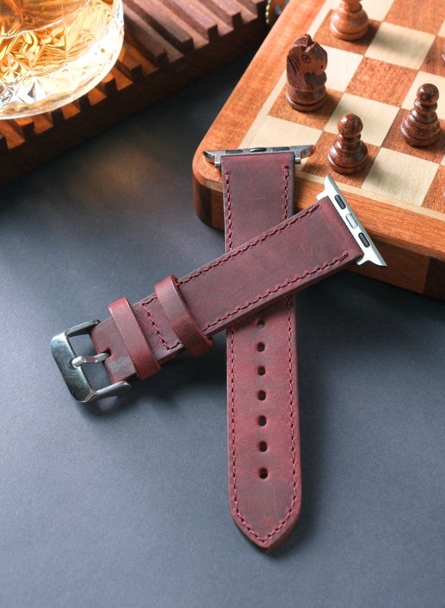 Isnos Genuine Leather Apple Watch Strap - Burgundy - VAGAVE