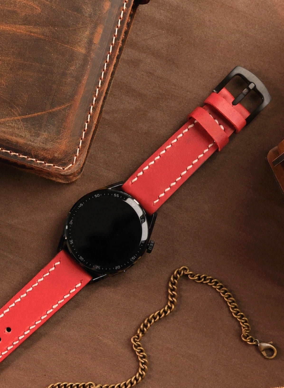 Garmin Watch Leather Strap Red - Pueblo