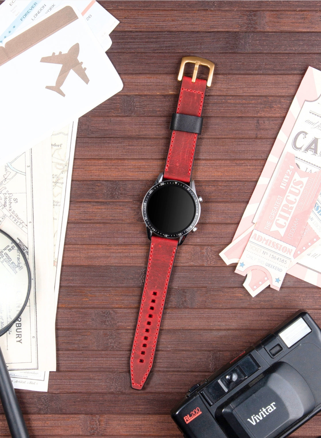 Classic Watch Dissam Leather Strap - Red