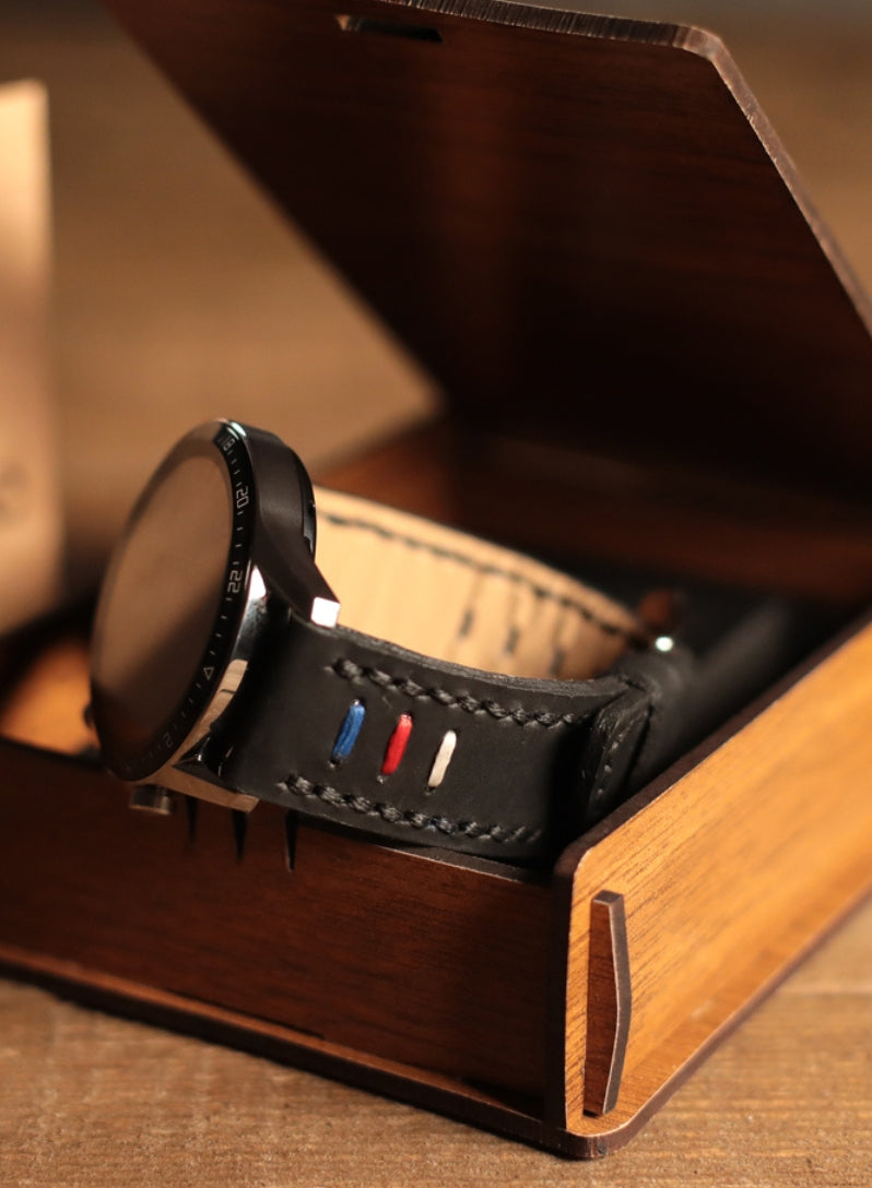 Garmin Watch Three Ropes Leather Strap - Black