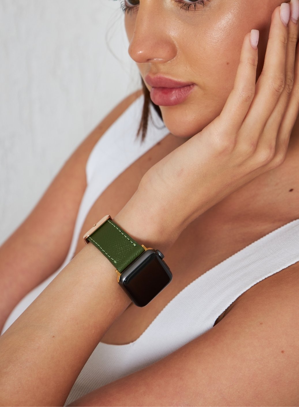 Garmin Watch Saffiano Leather Strap - Green