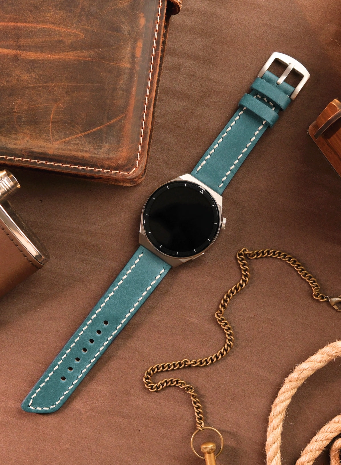Garmin Watch Leather Strap Blue - Pueblo