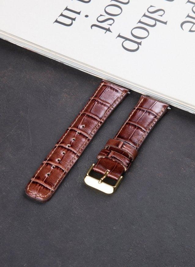 Croco Genuine Leather  Samsung Watch Strap - Brown - VAGAVE