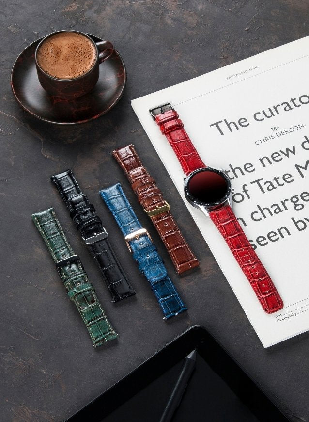 Croco Genuine Leather  Samsung Watch Strap - Navy Blue - VAGAVE