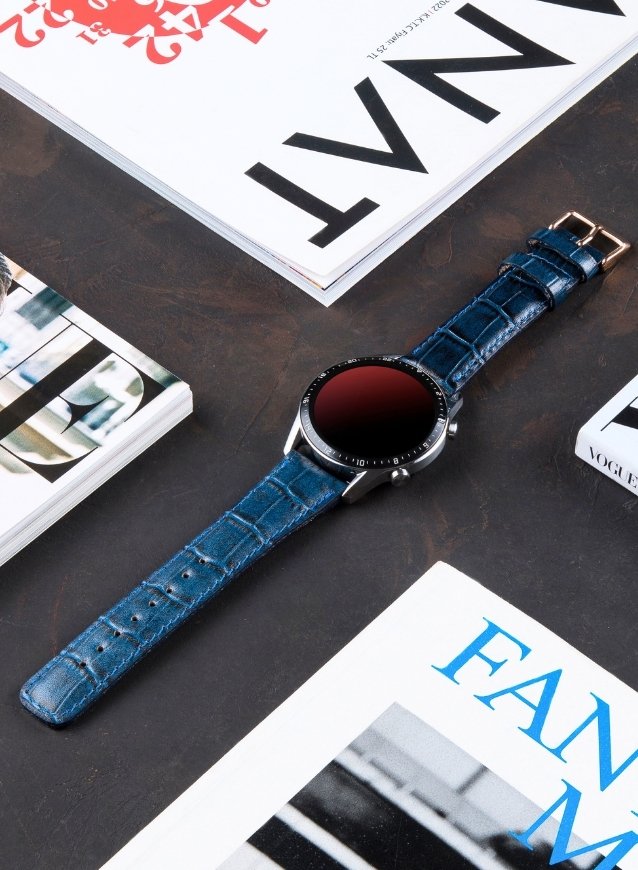 Croco Genuine Leather Huawei Watch Strap - Navy Blue - VAGAVE
