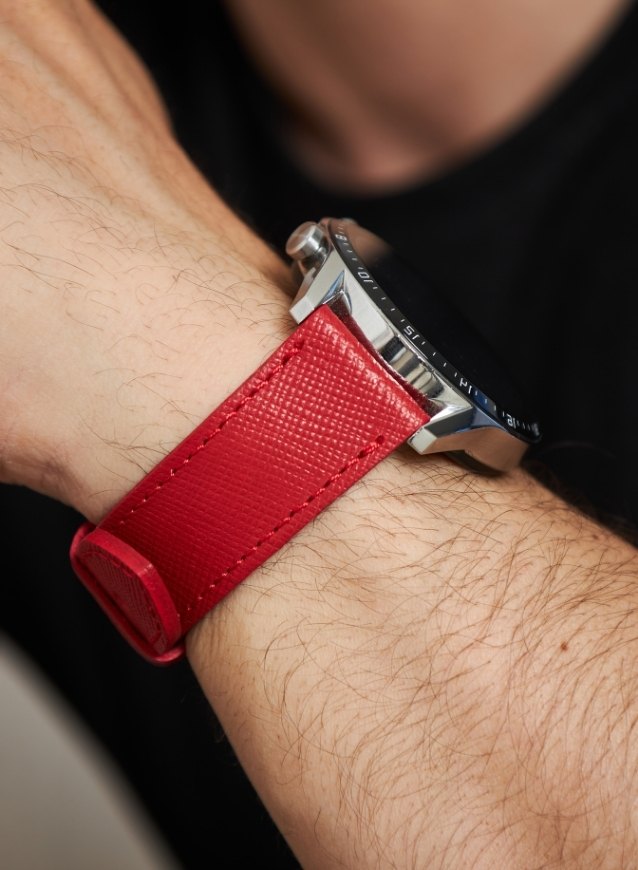 Safiano Genuine Leather Unisex Huawei Watch Strap - Red - VAGAVE