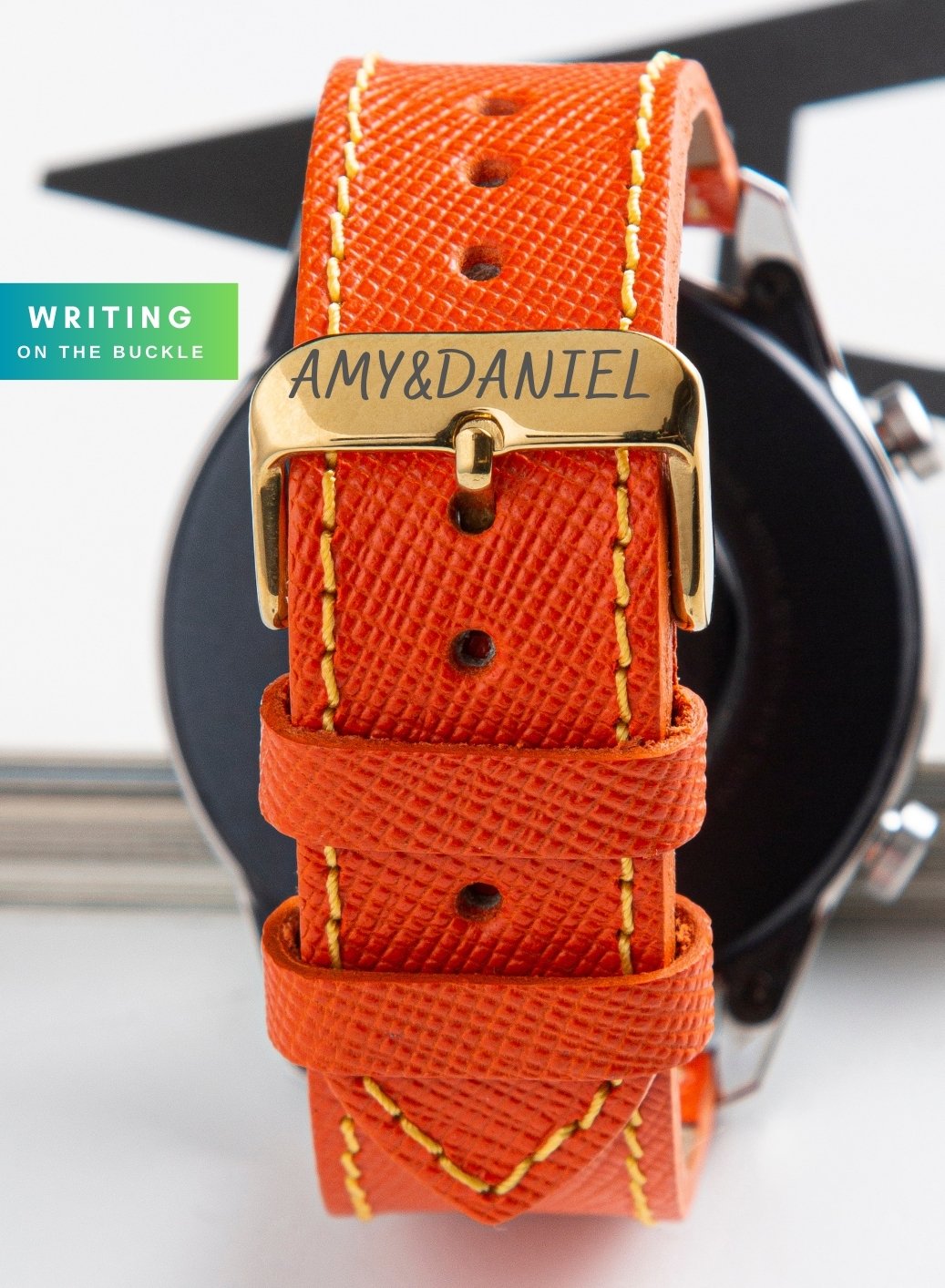 Classic Watch Saffiano Leather Strap - Orange