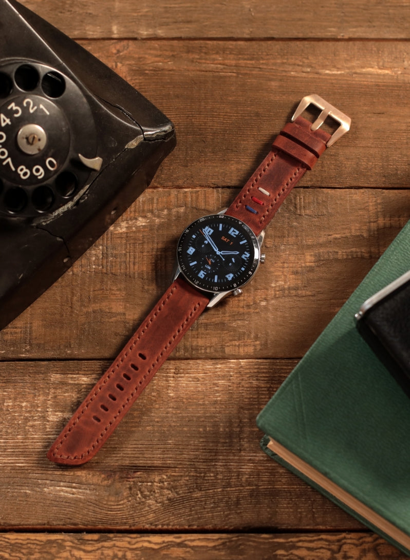 Garmin Watch Three Ropes Leather Strap - Tan