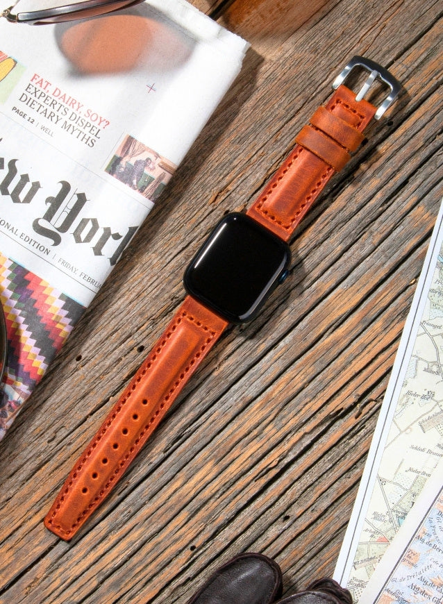 SamCrazy Genuine Leather Apple Watch Strap - Camel - VAGAVE