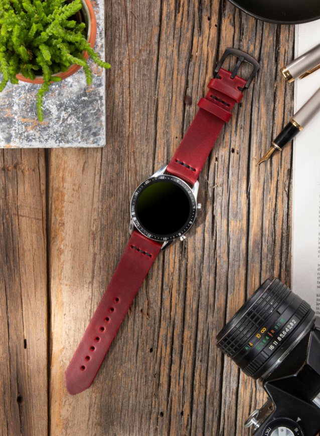 Classic Watch Musap Leather Strap - Red