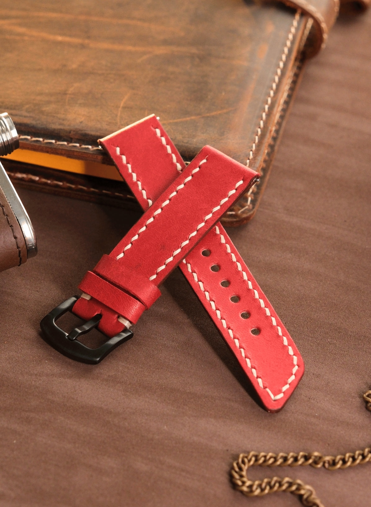 Garmin Watch Leather Strap Red - Pueblo