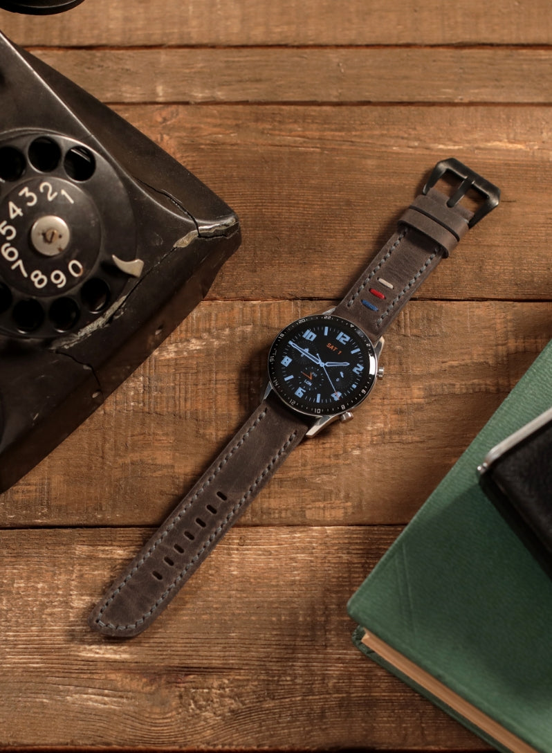 Garmin Watch Three Ropes Leather Strap - Gray