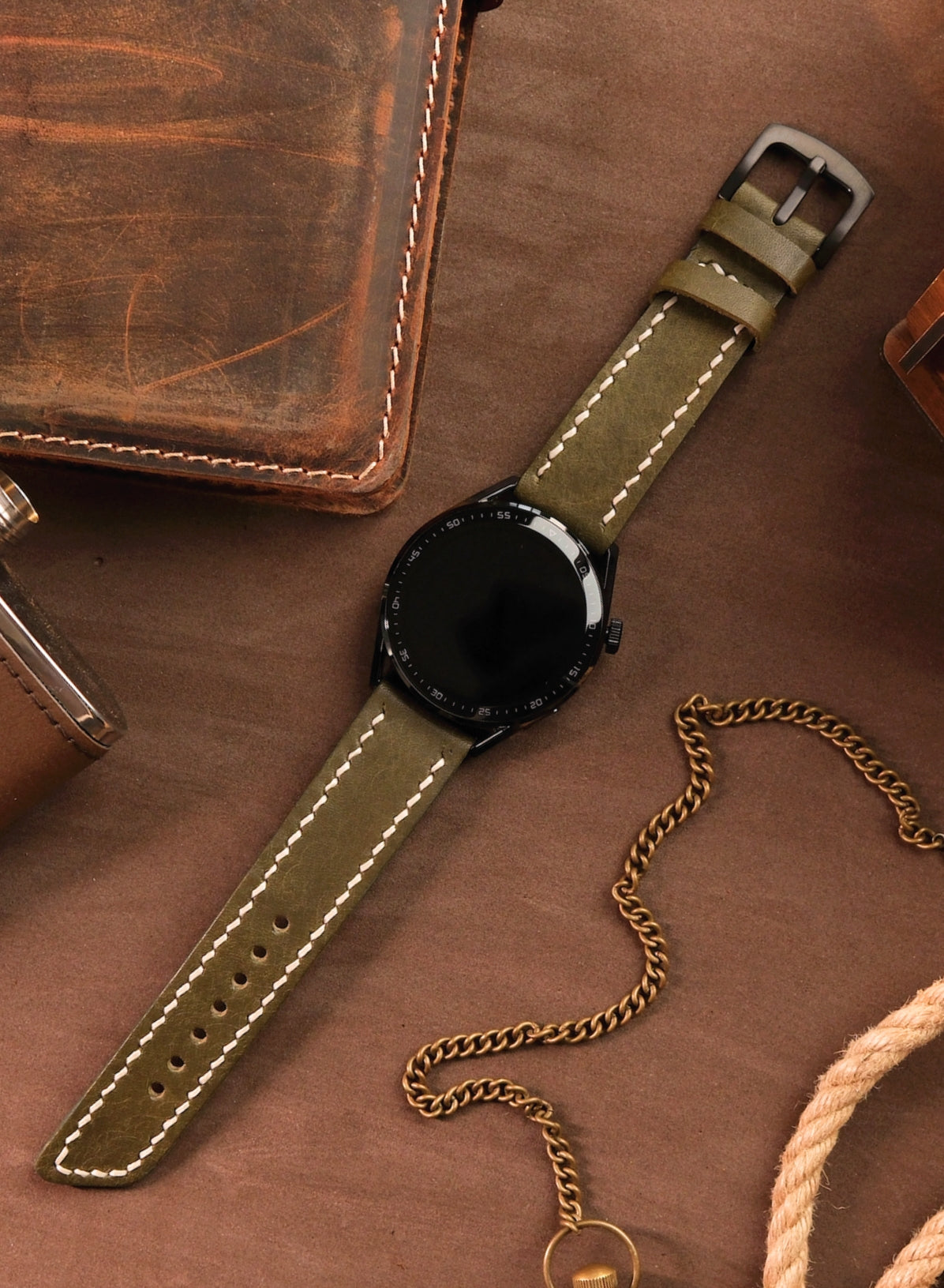 Garmin Watch Leather Strap Green - Pueblo