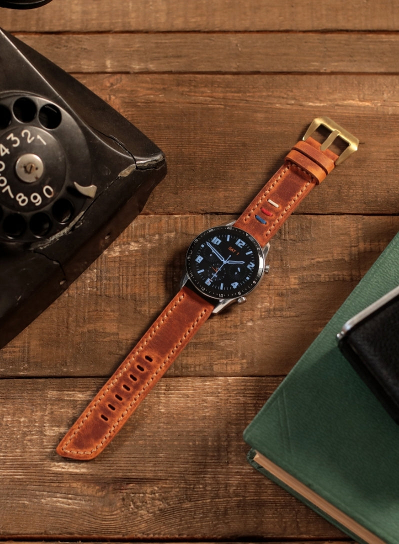 Garmin Watch Three Ropes Leather Strap - Camel