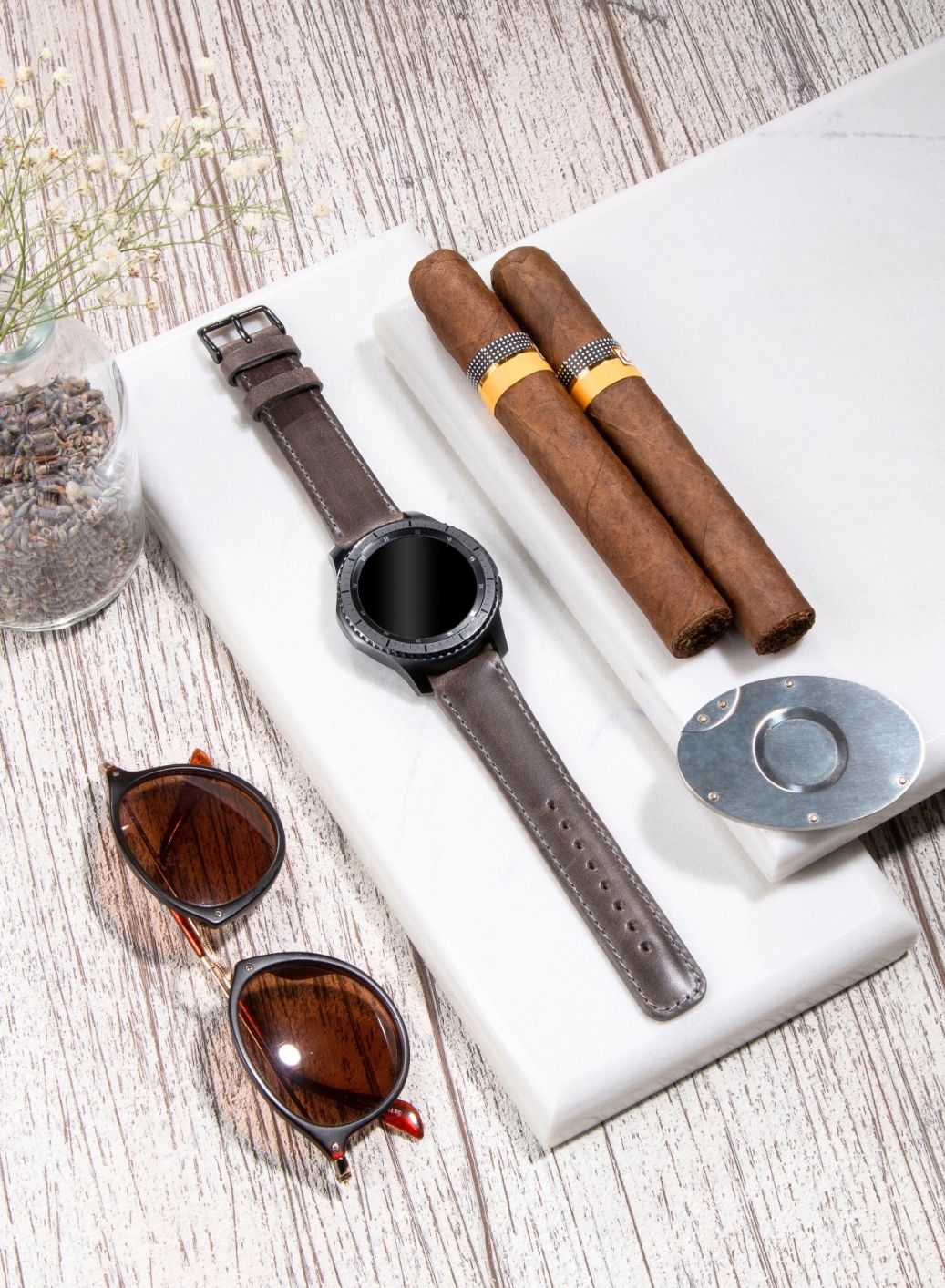 Classic Watch Fullup Leather Strap - Gray