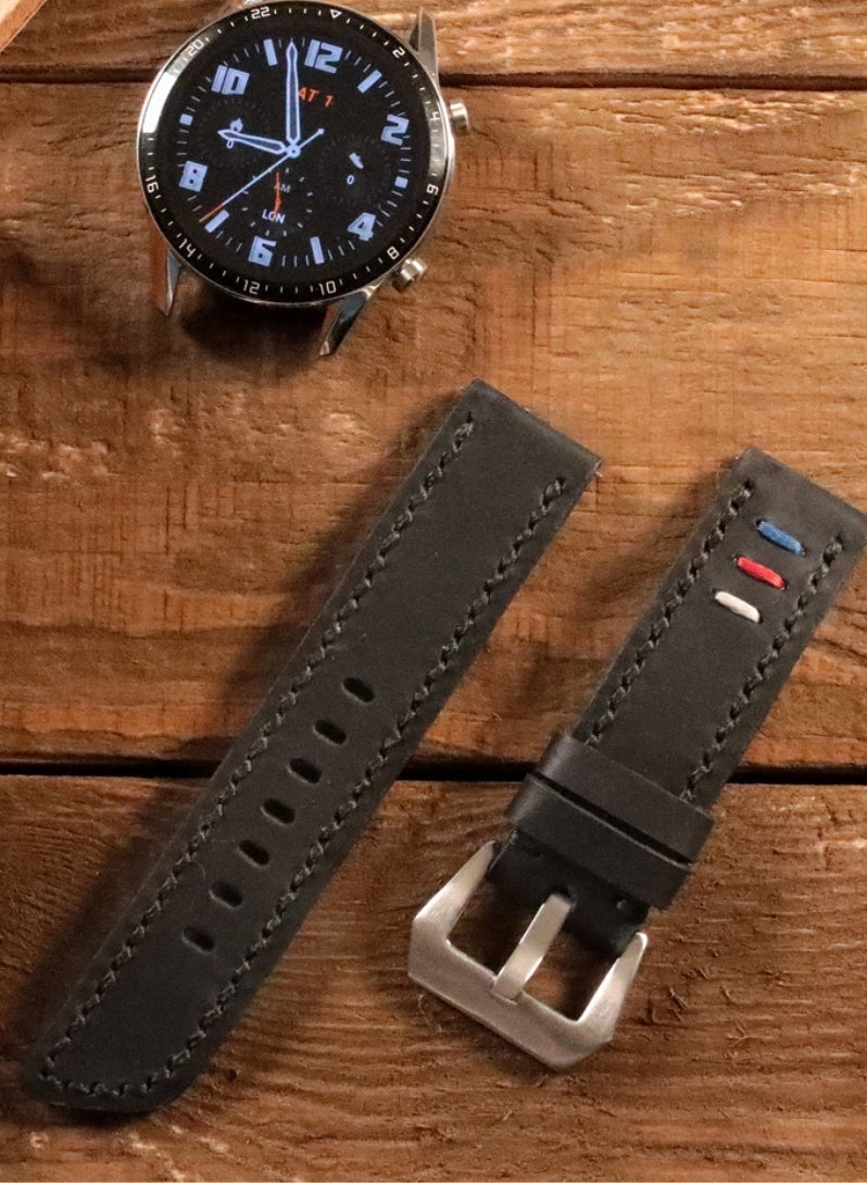 Garmin Watch Three Ropes Leather Strap - Black