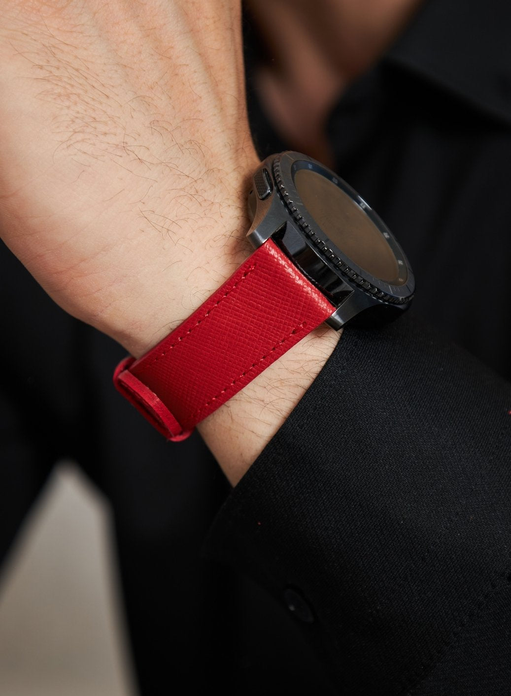 Classic Watch Saffiano Leather Strap - Red