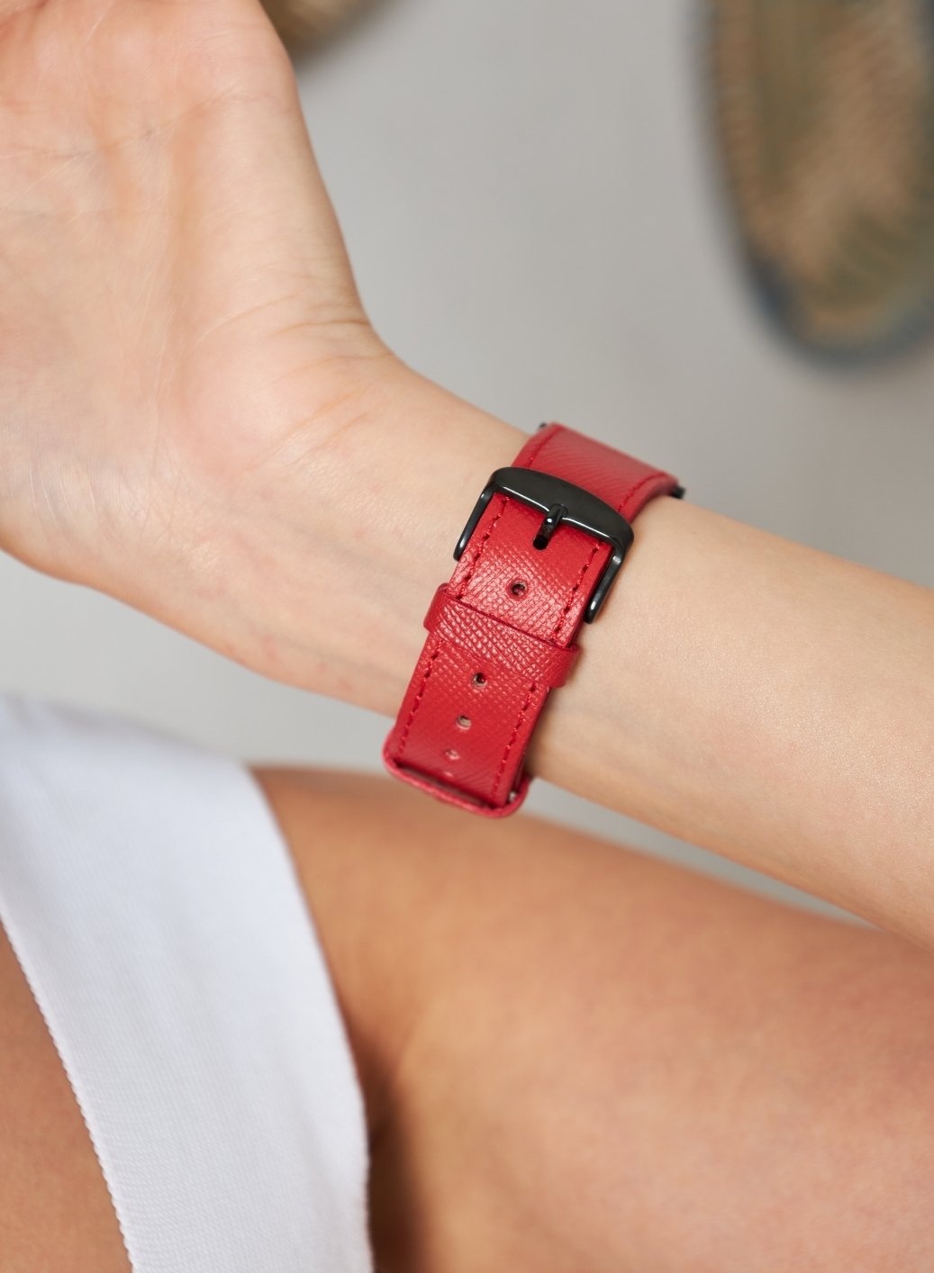 Classic Watch Saffiano Leather Strap - Red
