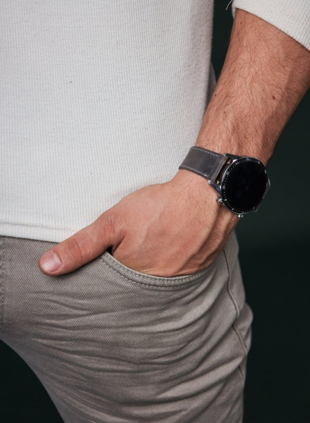 Classic Watch Crazy Leather Strap - Gray
