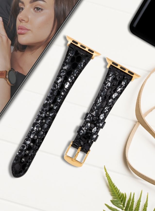 Apple Watch Crop Women Leather Strap - Black