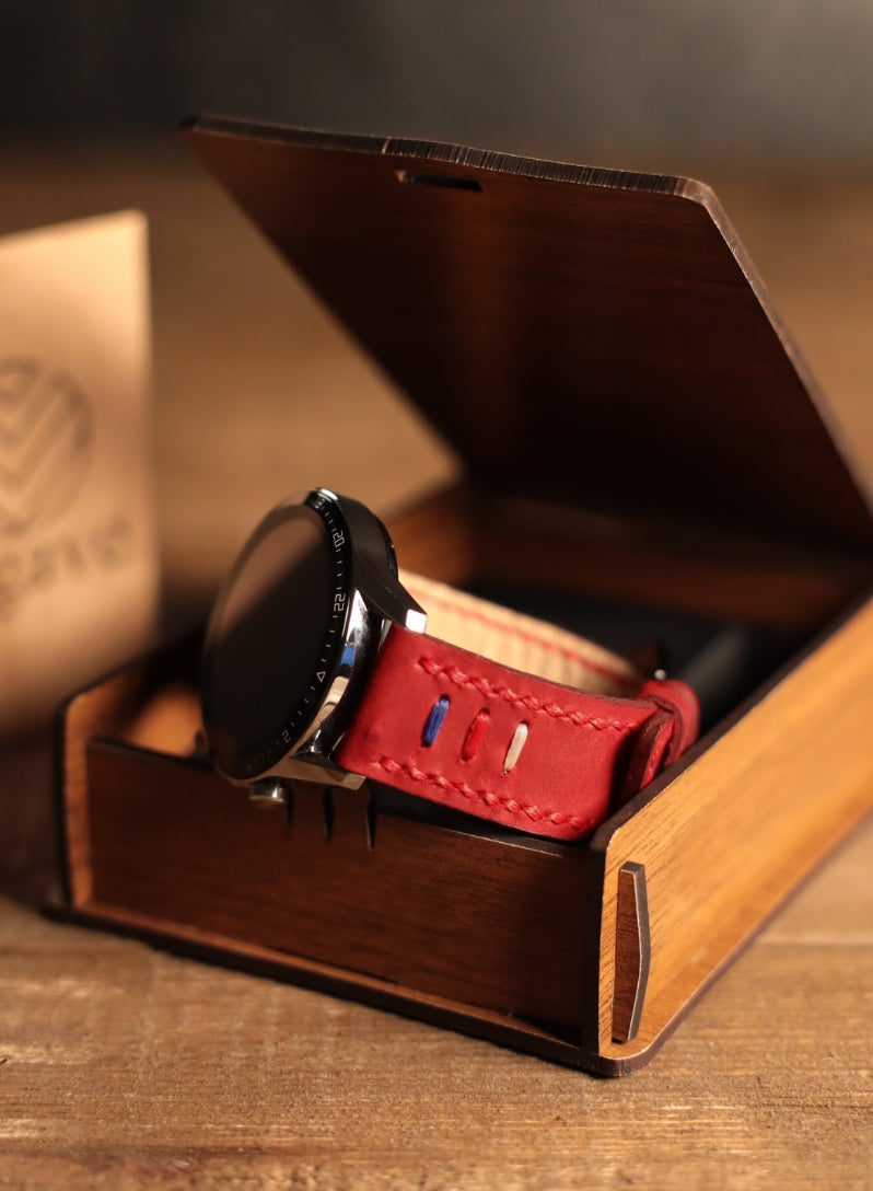 Garmin Watch Three Ropes Leather Strap - Red